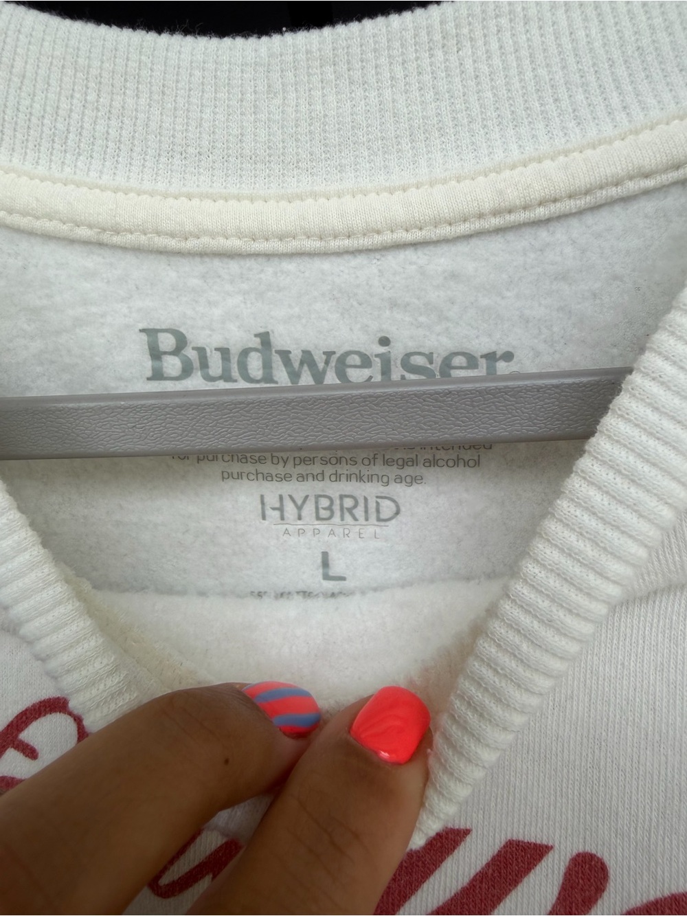 Hybrid Apparel White Sweatshirt with Red Script and Blue Graphic - Picture 3 of 4